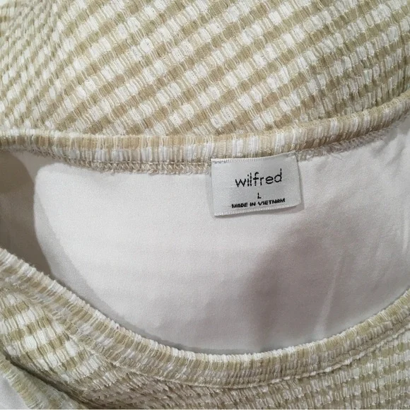 Aritzia Wilfred Verona Dress Beige White Gingham Seersucker Midi Slit Women L - Picture 4 of 7